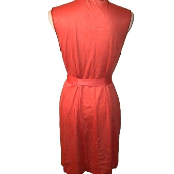 Short Nightgown Womens Vintage Nylon Matching Belt Buttons Embroidered Orange - Picture 2 of 9